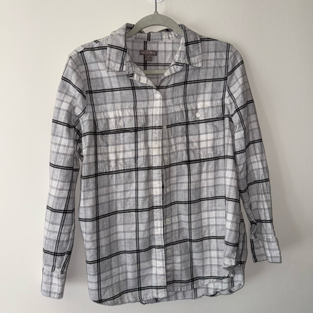 Falls Creek Black and White Plaid Button Down Shirt